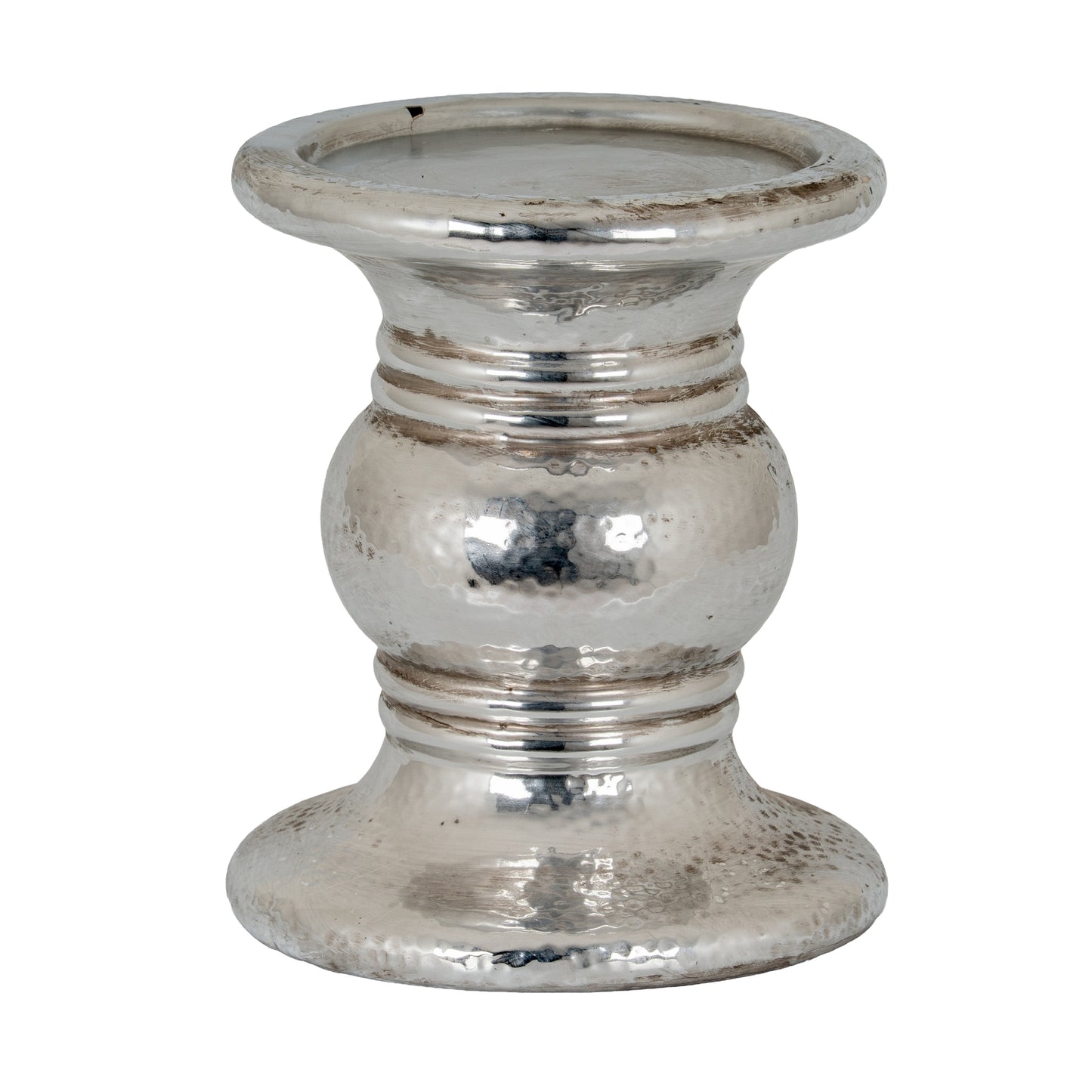 Silver Punch Faced Ceramic Candle Holder