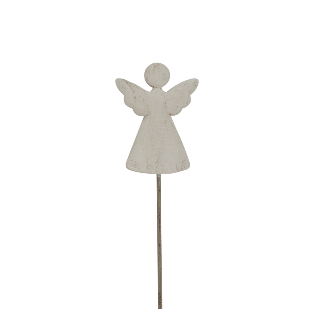 Whitewashed Rustic Angel On Stand