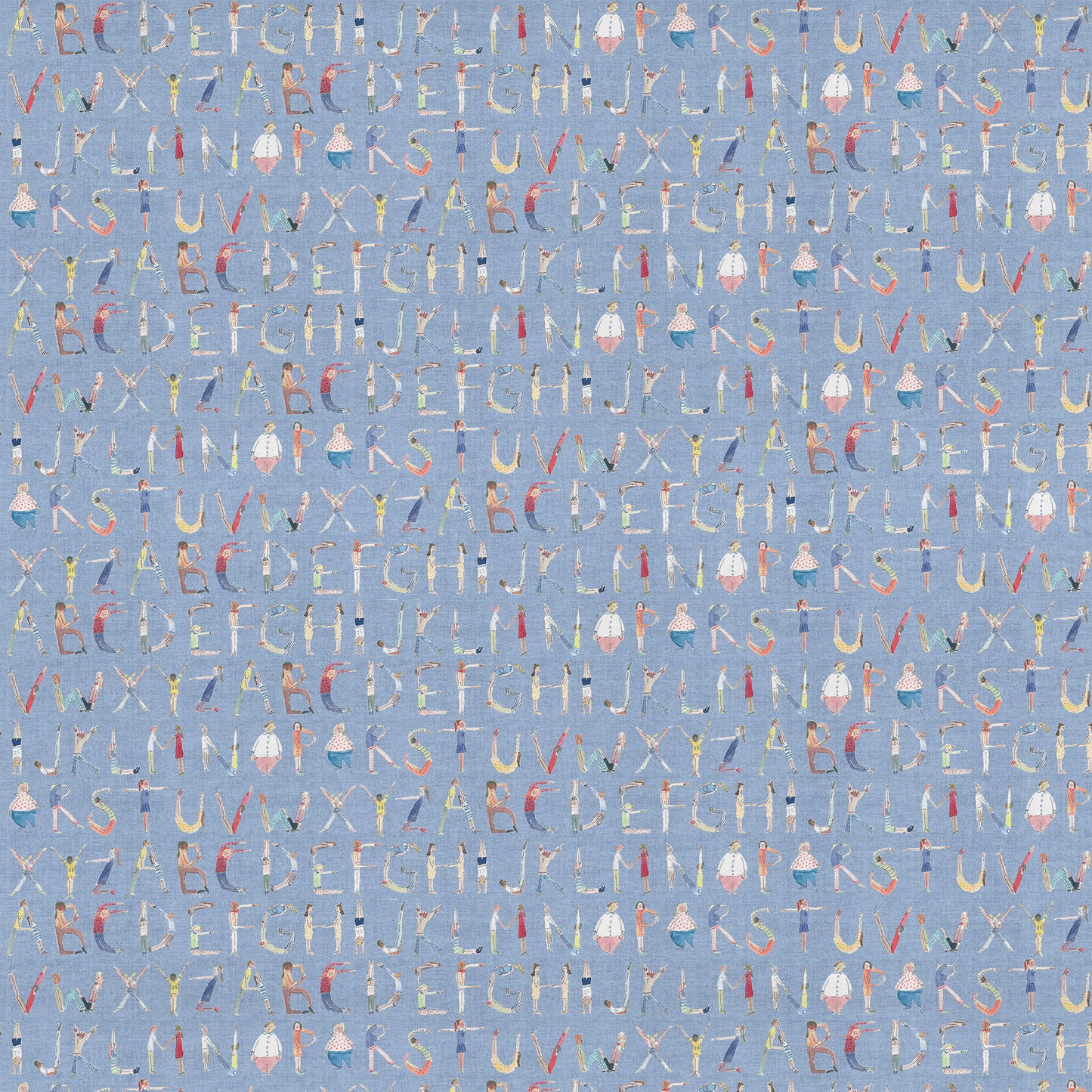 Alphabet People 145Cm Ann Fabric Metre - Sky