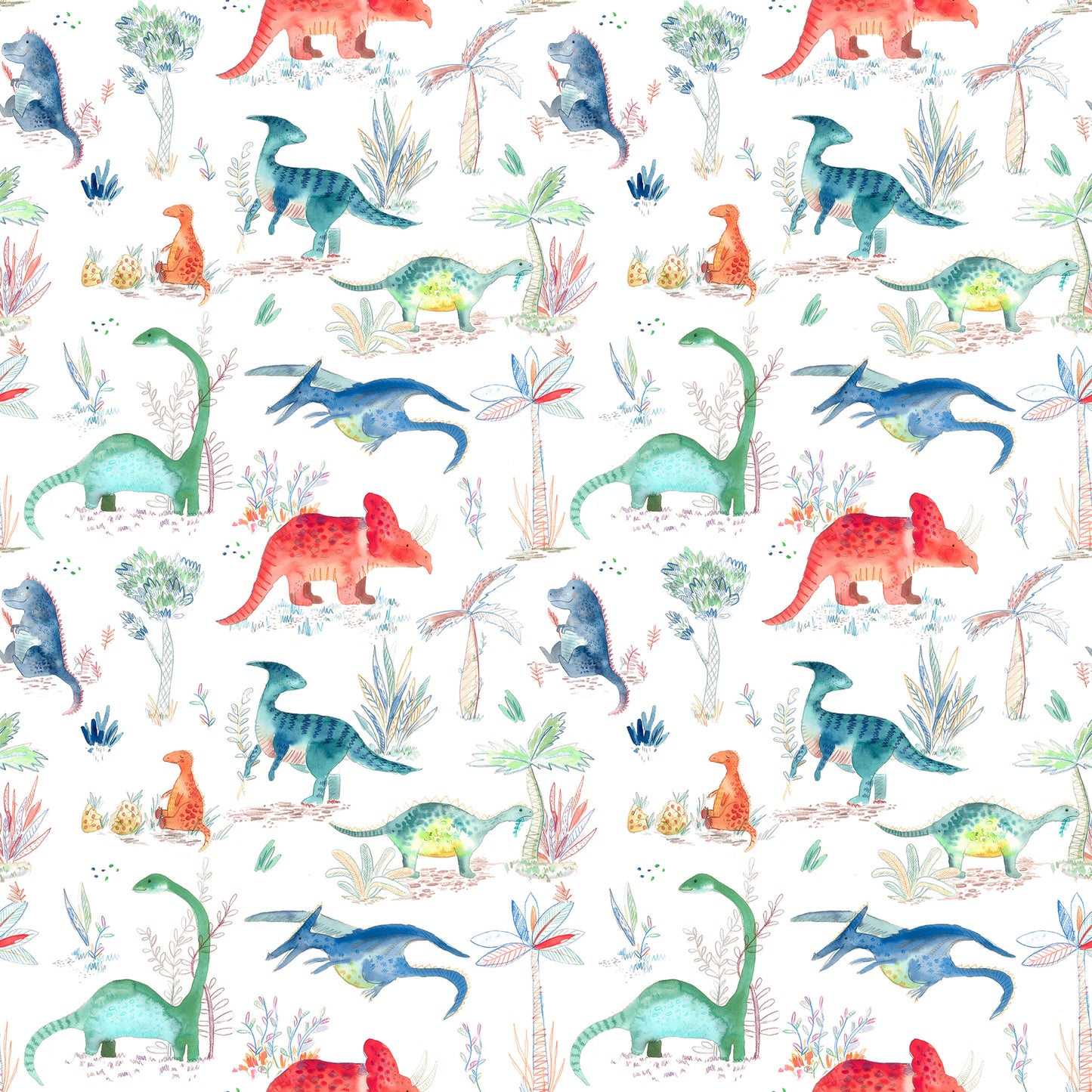 Dinos 145Cm Ann Fabric Metre - Primary