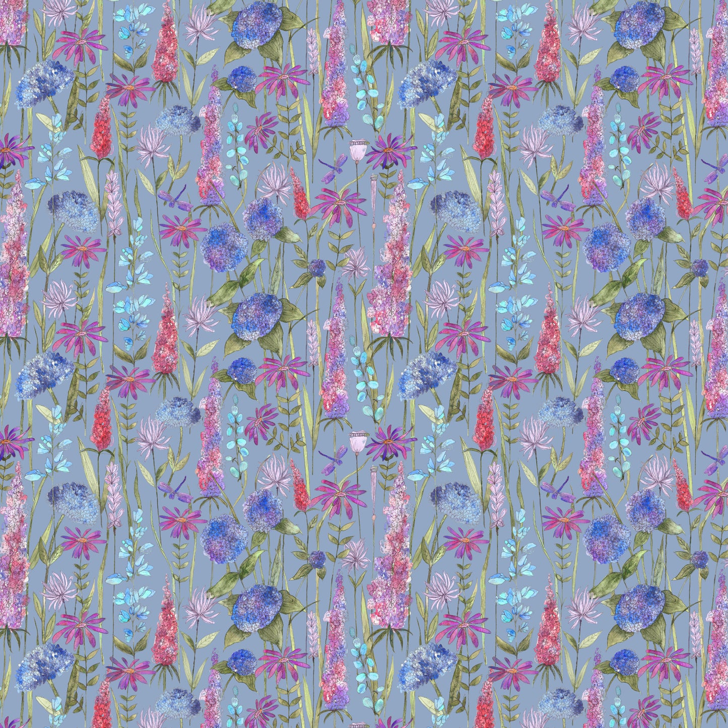Florabunda 145Cm Fabric Metre - Bluebell