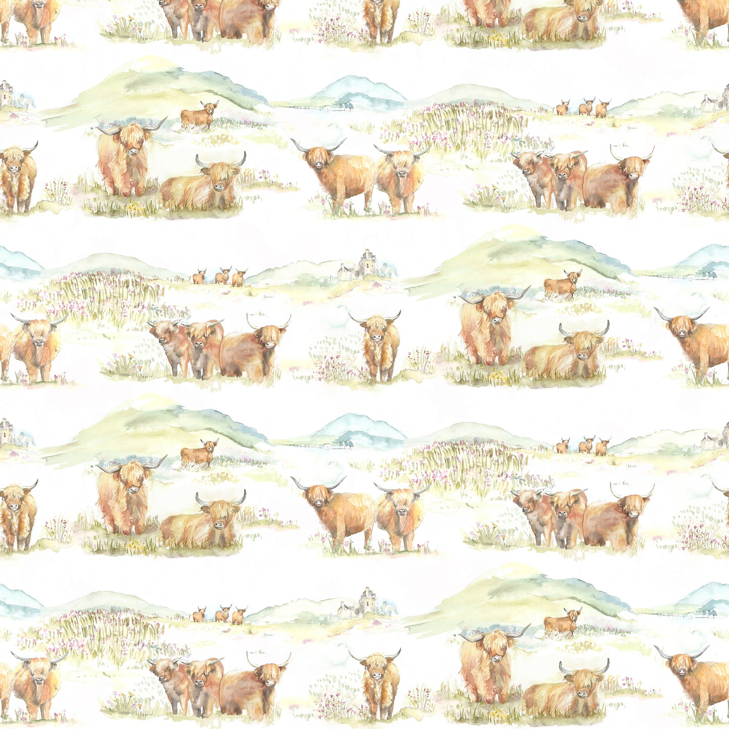 Highland Cattle 140Cm Sasha Linen Fabric Metre - Linen