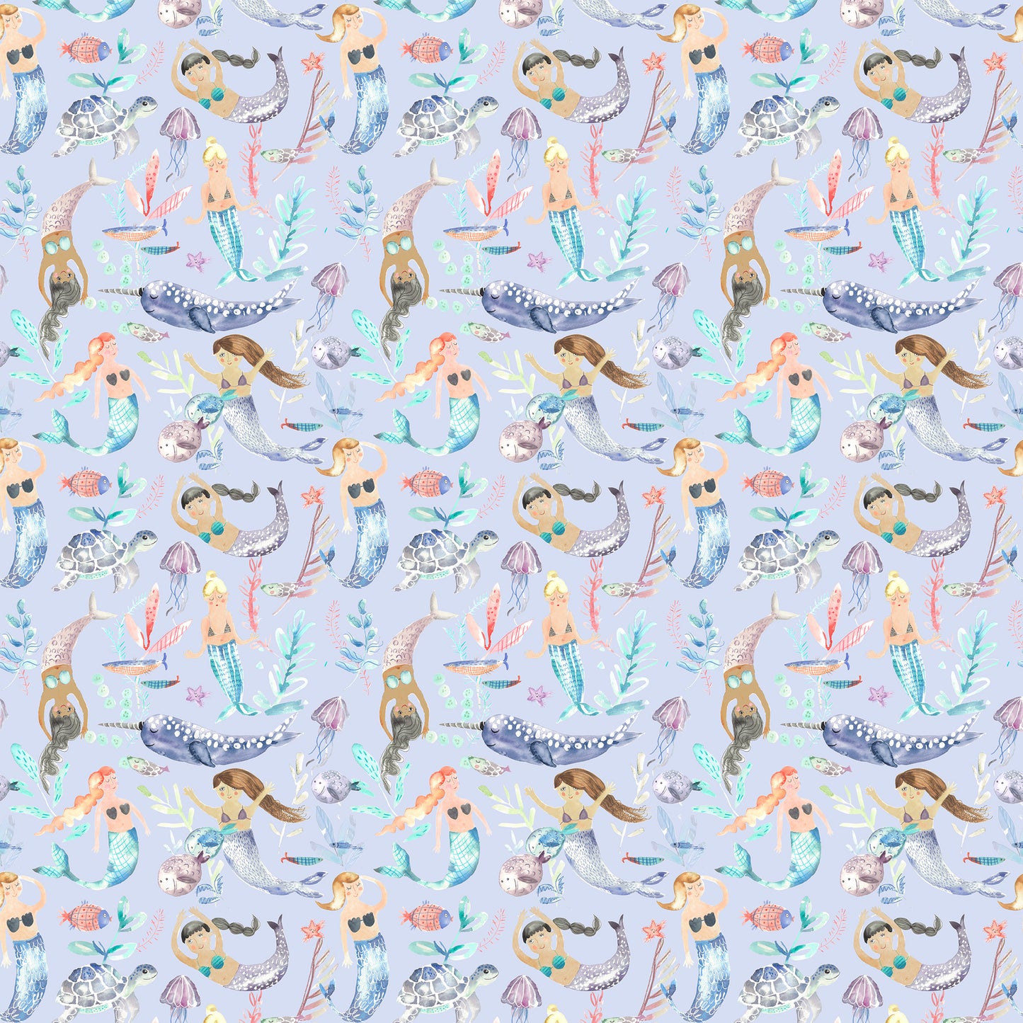 Mermaid Party 145Cm Ann Fabric Metre - Violet/Lilac
