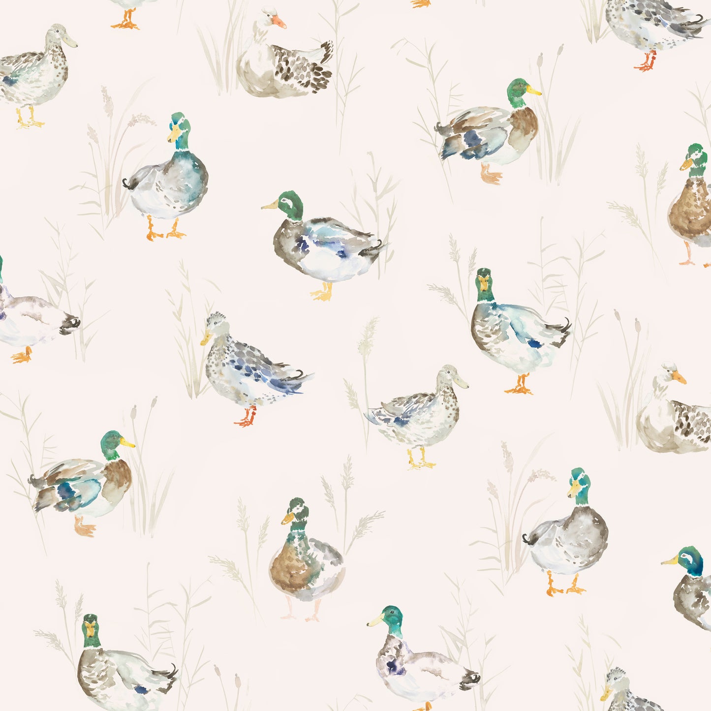 Paddling Ducks Mini 140Cm Sasha White Fabric - Cream Sample