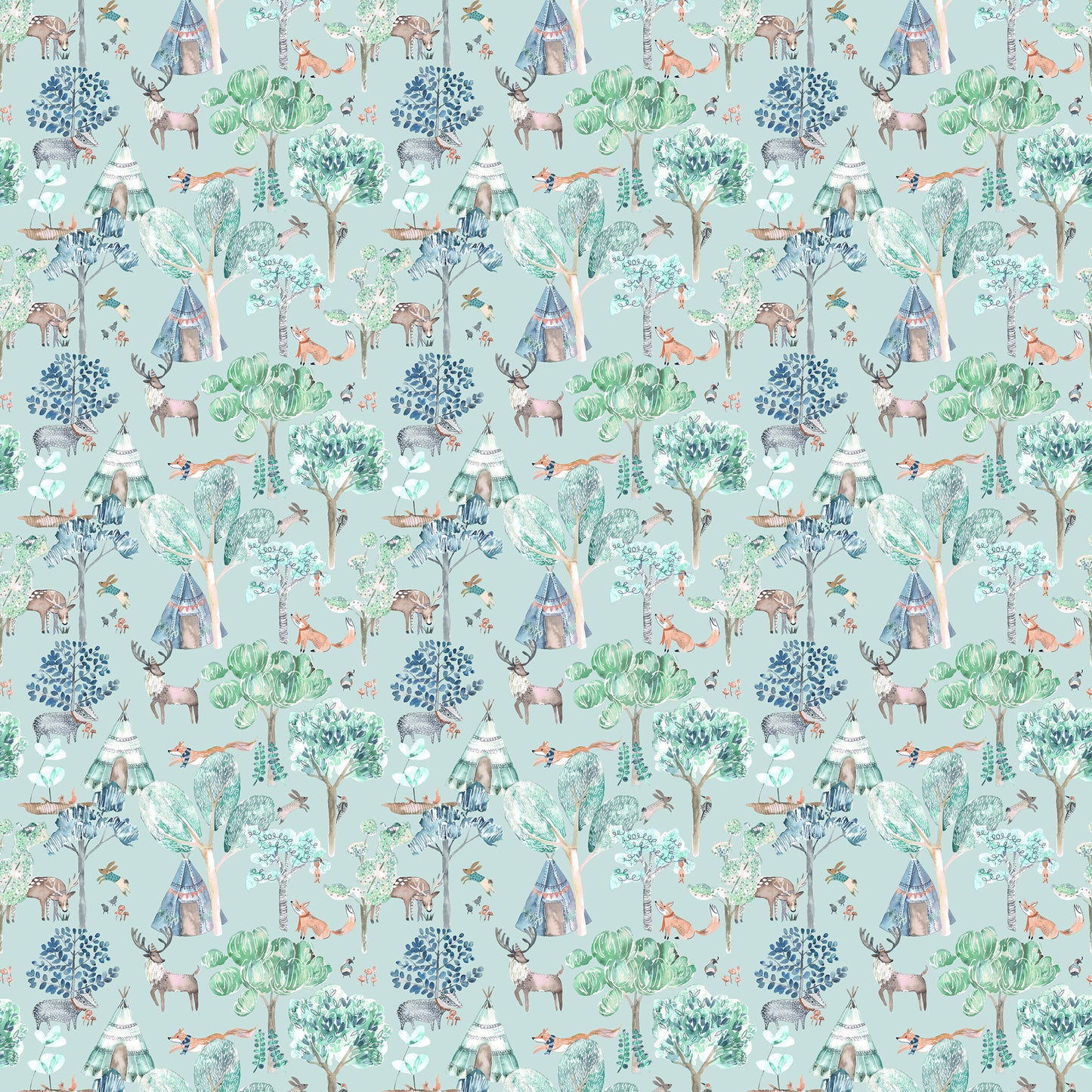 Woodland Adventures 145Cm Ann Fabric - Aqua Sample