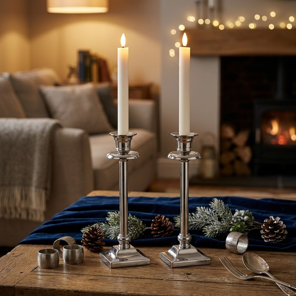 Natural Glow Set of 2 White LED Dinner Candles
