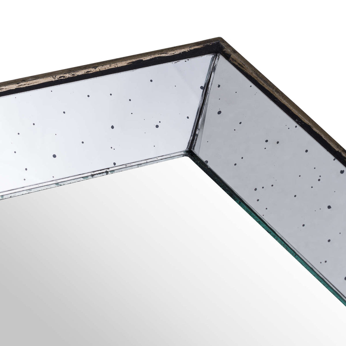 Distressed Mirrored Square Tray with Wooden Detailing - Small