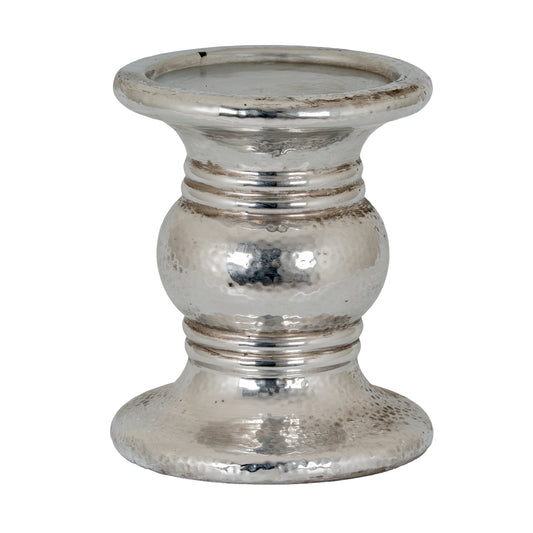 Silver Punch Faced Ceramic Candle Holder