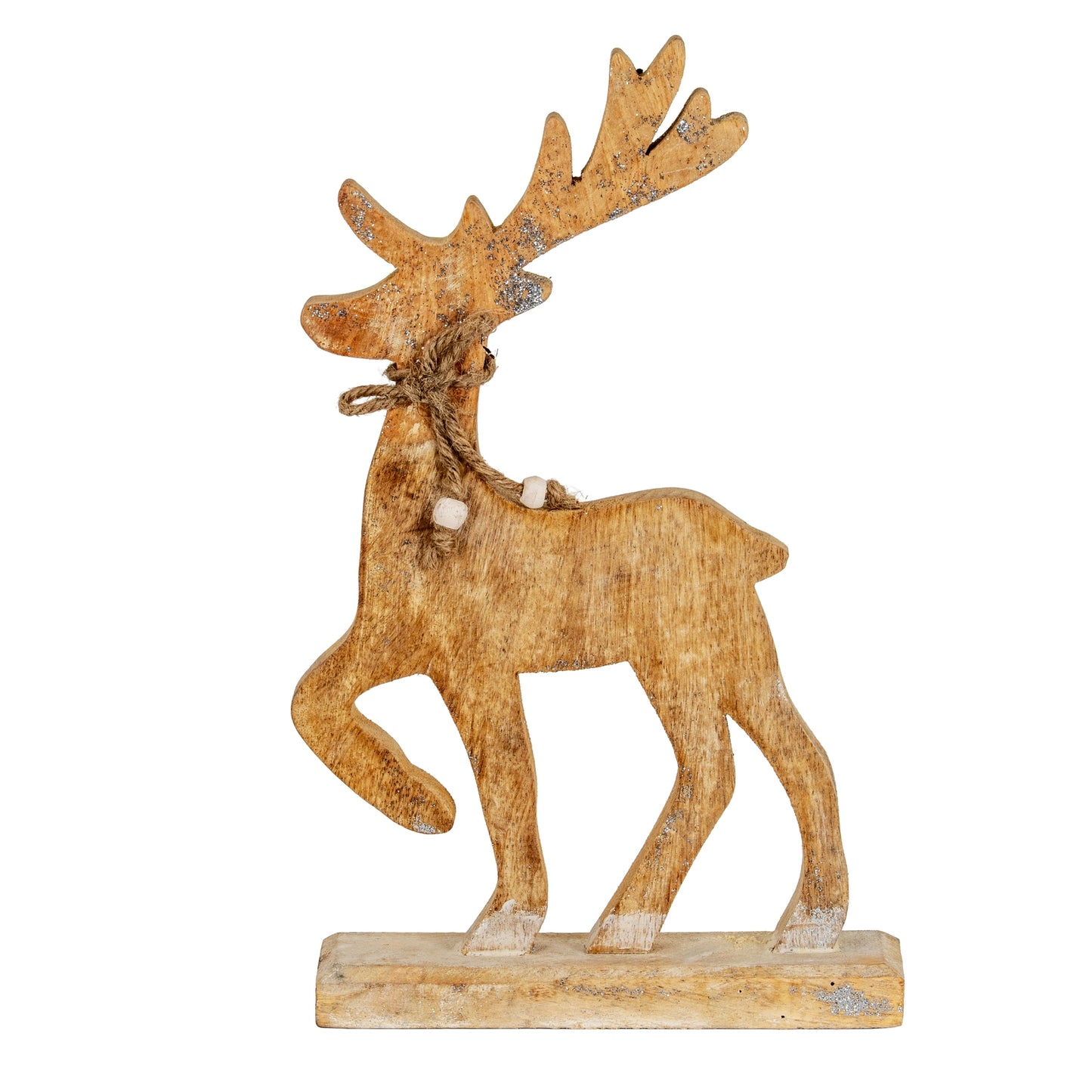 White Wash Collection Wooden Sparkle Reindeer Decoration