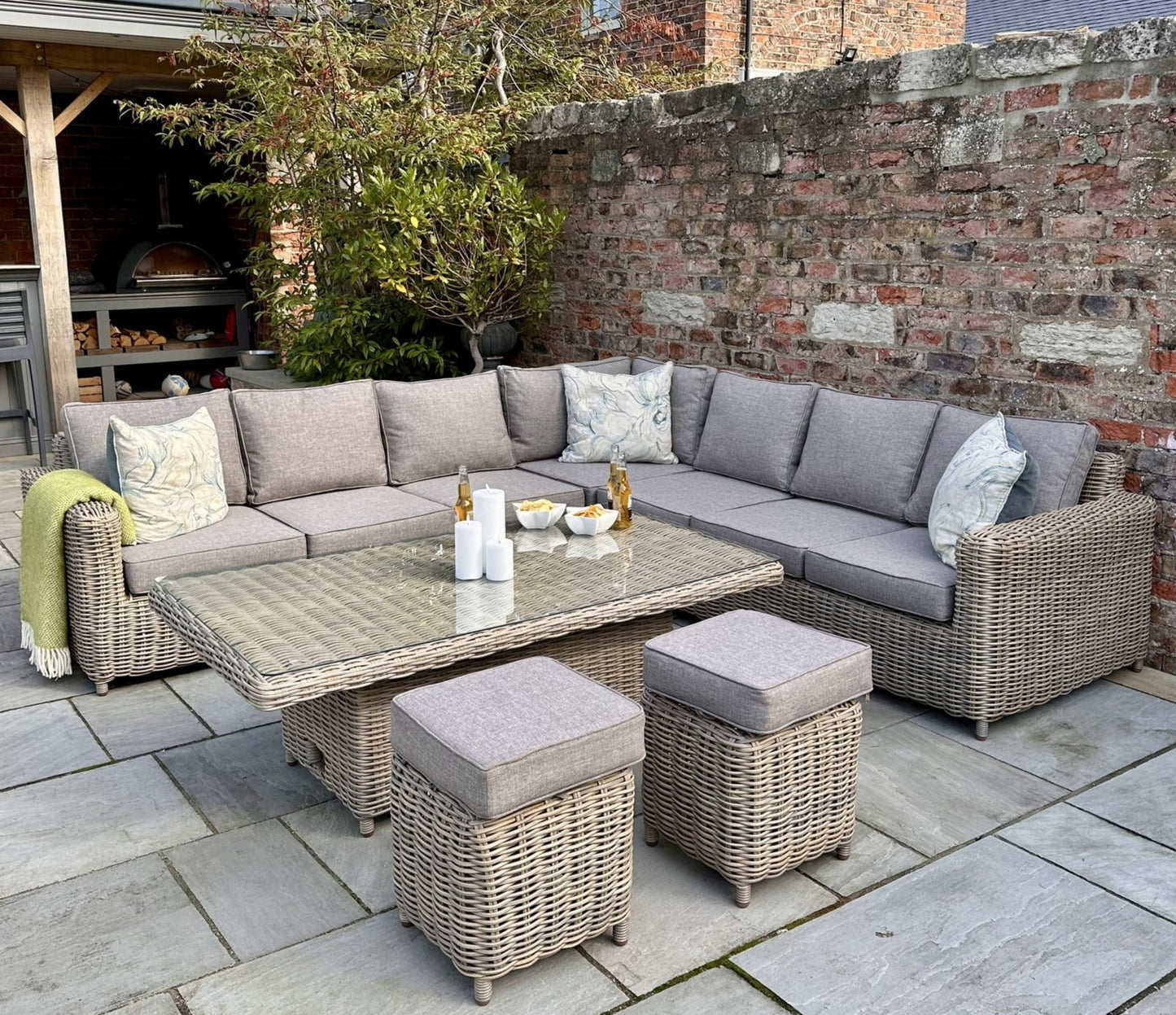 Amalfi Outdoor Large Corner Set With Riser Table + 2 Stools