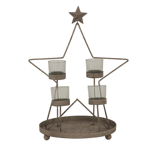 Rustic Outline Star With Four Glass Votives