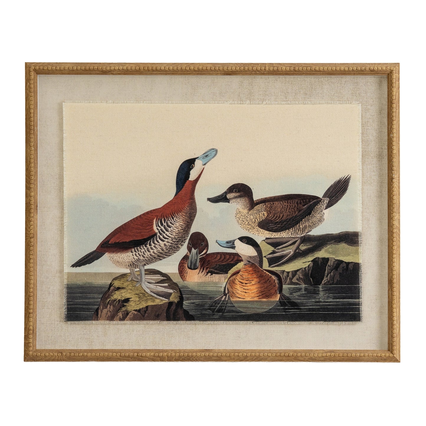 Flora & Fauna Collection Ducks On Linen In Beaded Frame