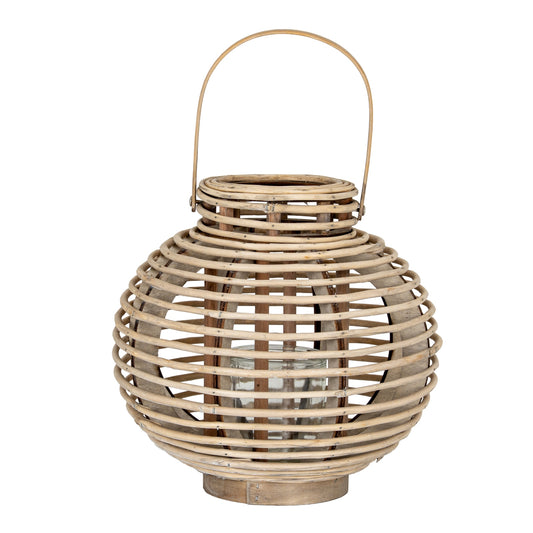Large Round Willow Lantern With Glass Holder