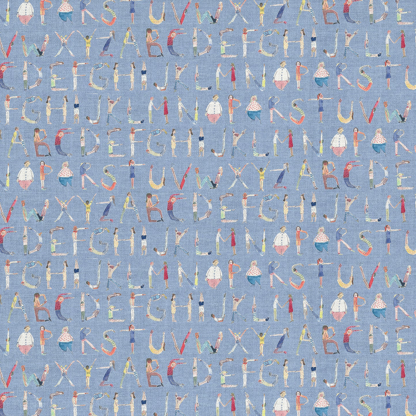 Alphabet People 145Cm Ann Fabric Metre - Sky