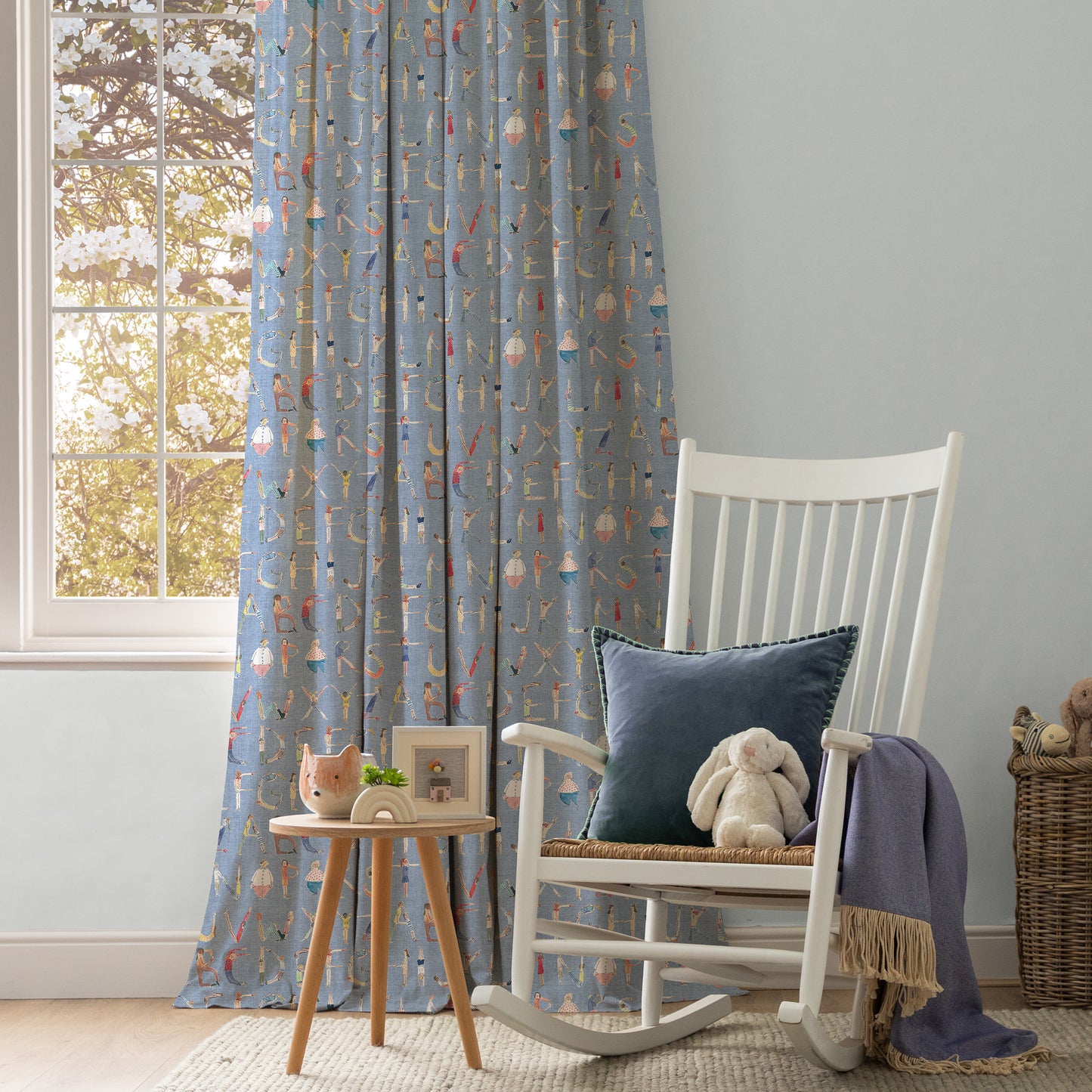 Alphabet People 145Cm Ann Fabric Metre - Sky