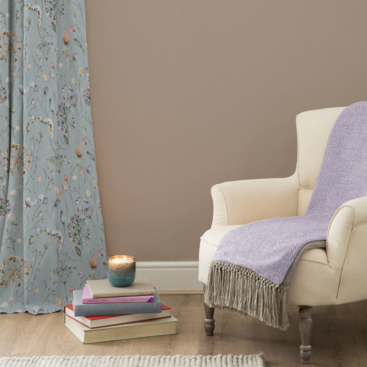 Boronia Ann 145Cm Fabric Metre - Coral/Cloud/Sky