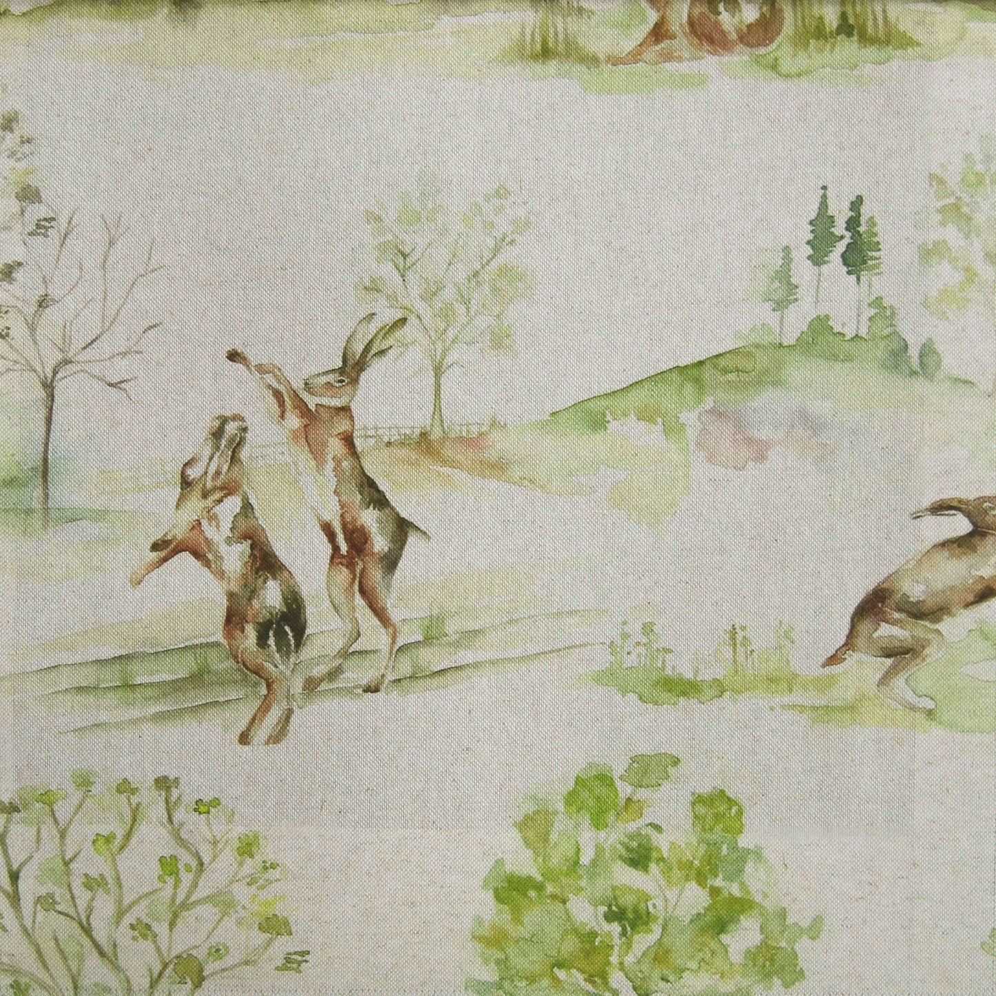Boxing Hares 140Cm Sasha Linen Fabric - Linen Sample