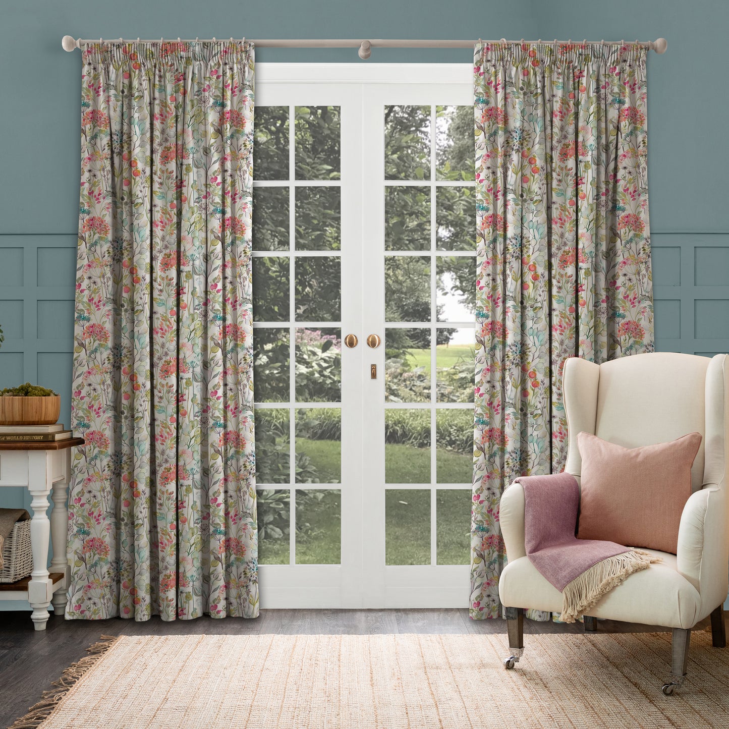 Country Hedgerow 145Cm Ann Fabric Metre - Coral/Cream