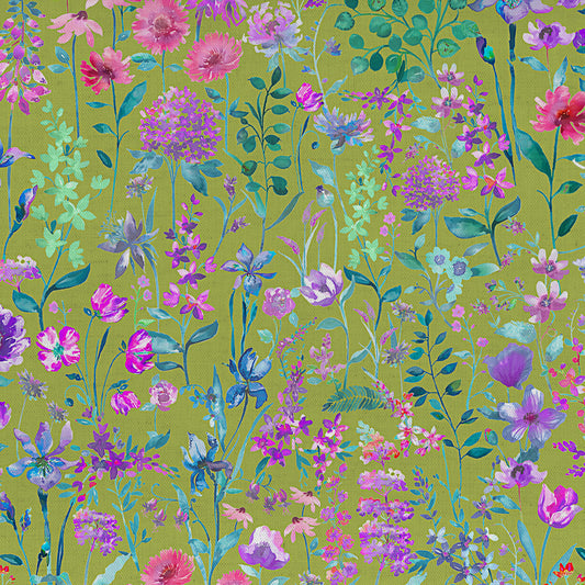 Prado De Flores Fine Lawn Cotton 160Cm Dress Fabric Metre - Violet Lime