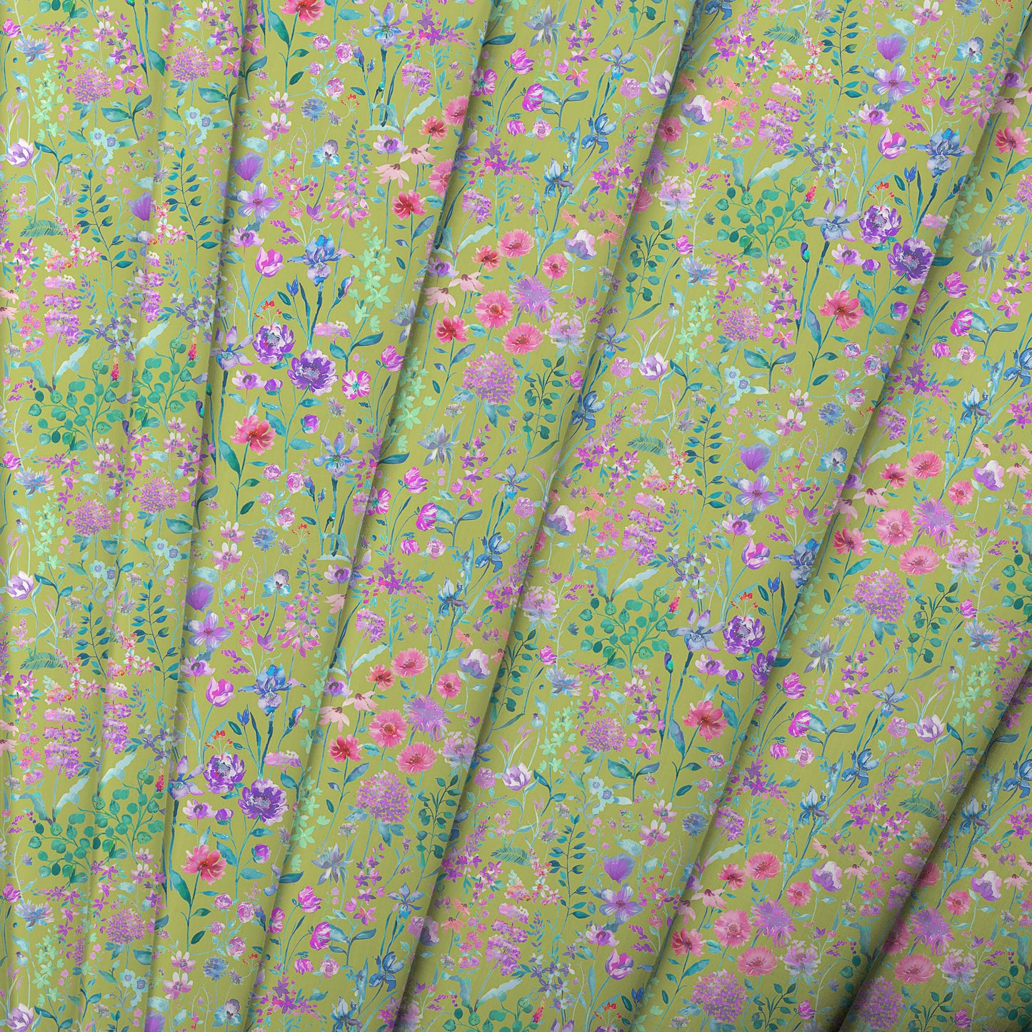 Prado De Flores Fine Lawn Cotton 160Cm Dress Fabric - Violet Lime Sample