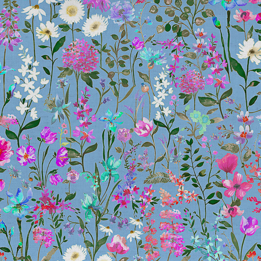 Prado De Flores Fine Lawn Cotton 160Cm Dress Fabric Metre - Primrose Sky