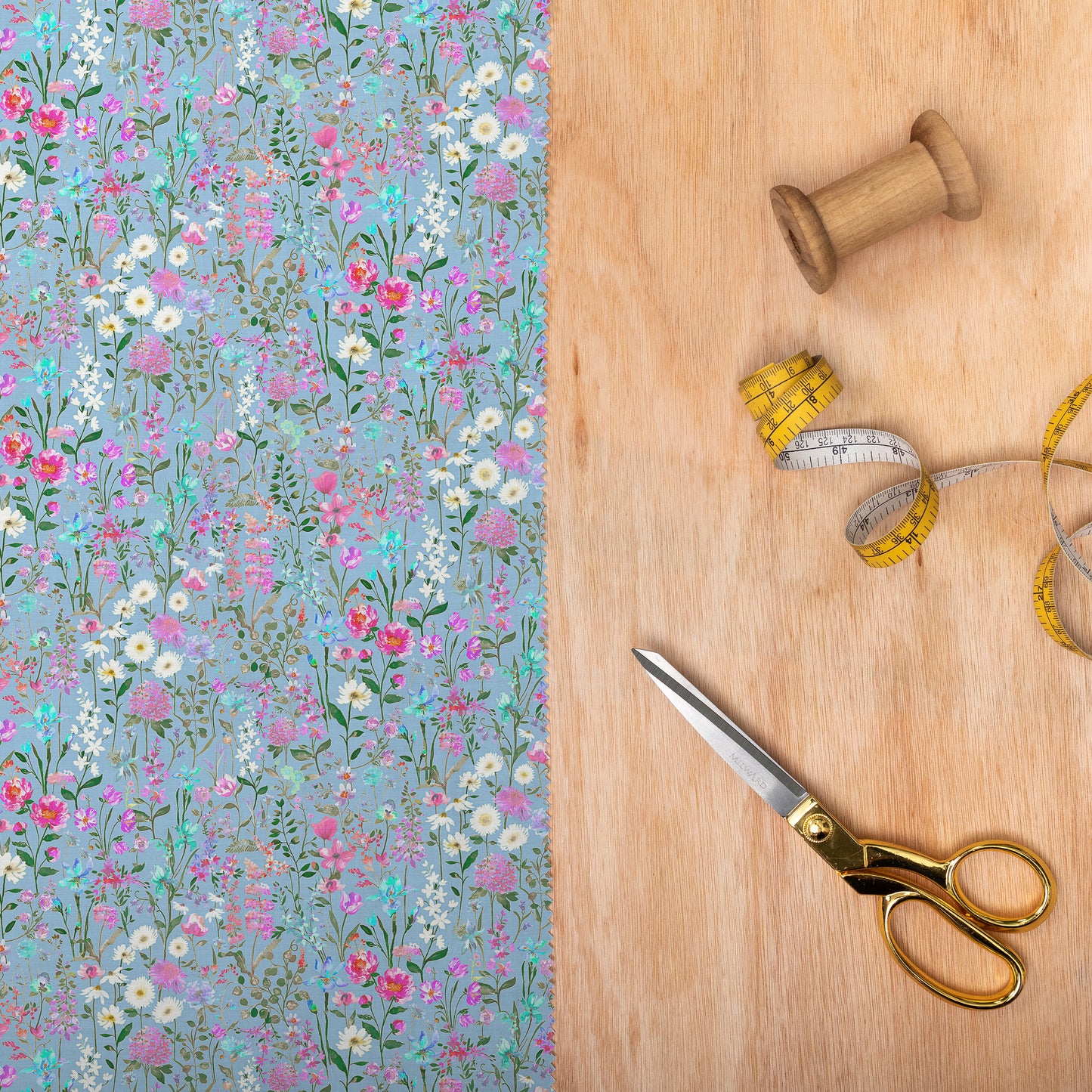 Prado De Flores Fine Lawn Cotton 160Cm Dress Fabric Metre - Primrose Sky