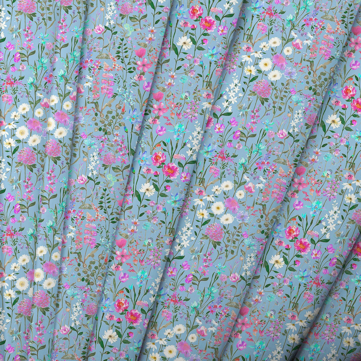 Prado De Flores Fine Lawn Cotton 160Cm Dress Fabric - Primrose Sky Sample