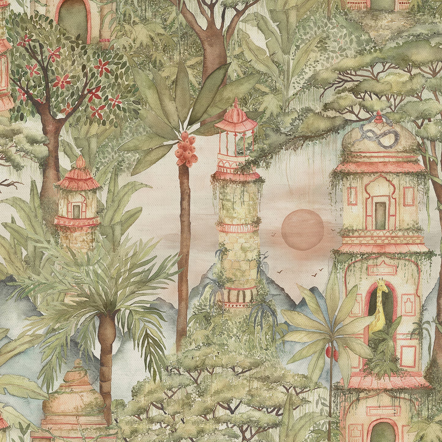 Eden Ruins 140M Fabric Metre Green