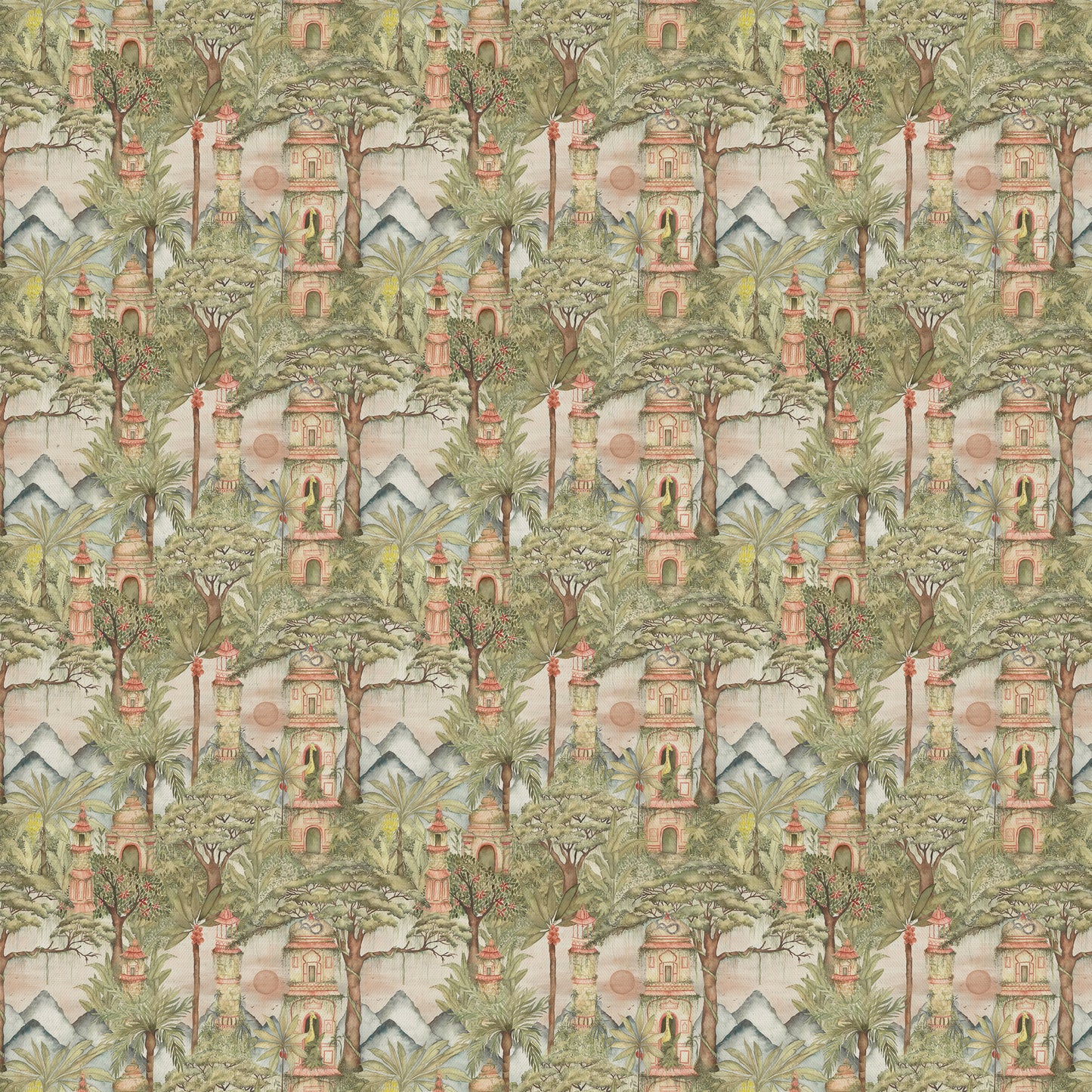 Eden Ruins 140M Fabric Metre Green