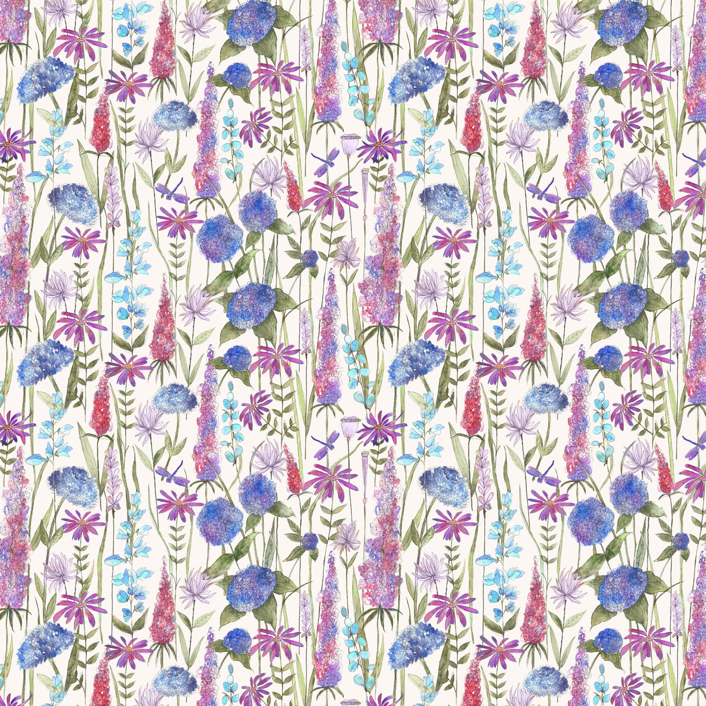 Florabunda 145Cm Fabric - Bluebell Ecru Sample