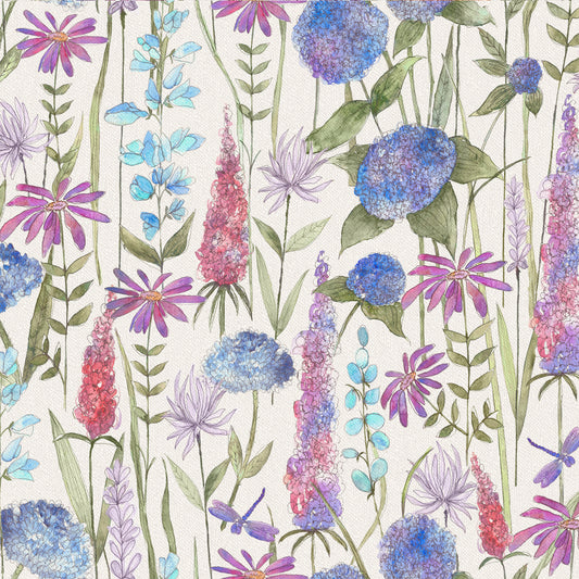 Florabunda 145Cm Fabric - Bluebell Ecru Sample
