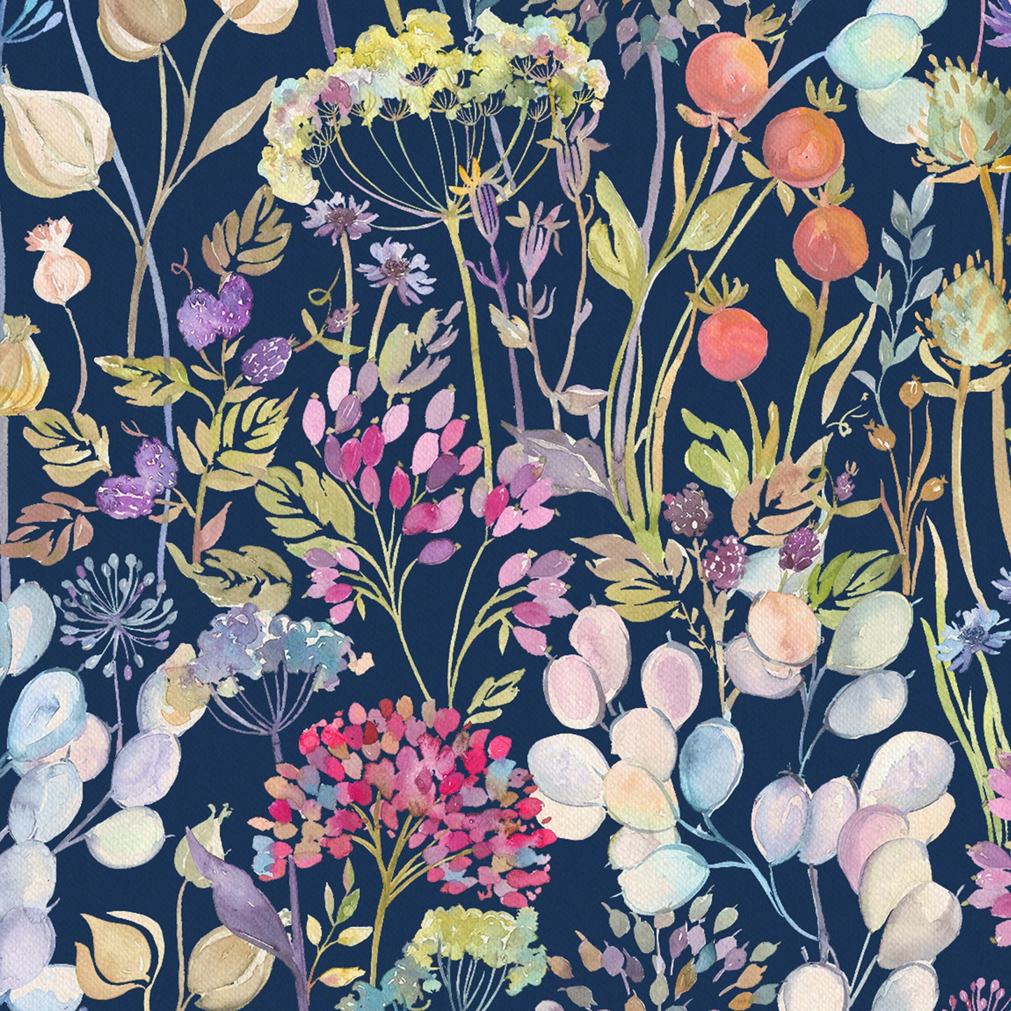 Hedgerow Fine Lawn Cotton 160Cm Dress Fabric Metre - Navy