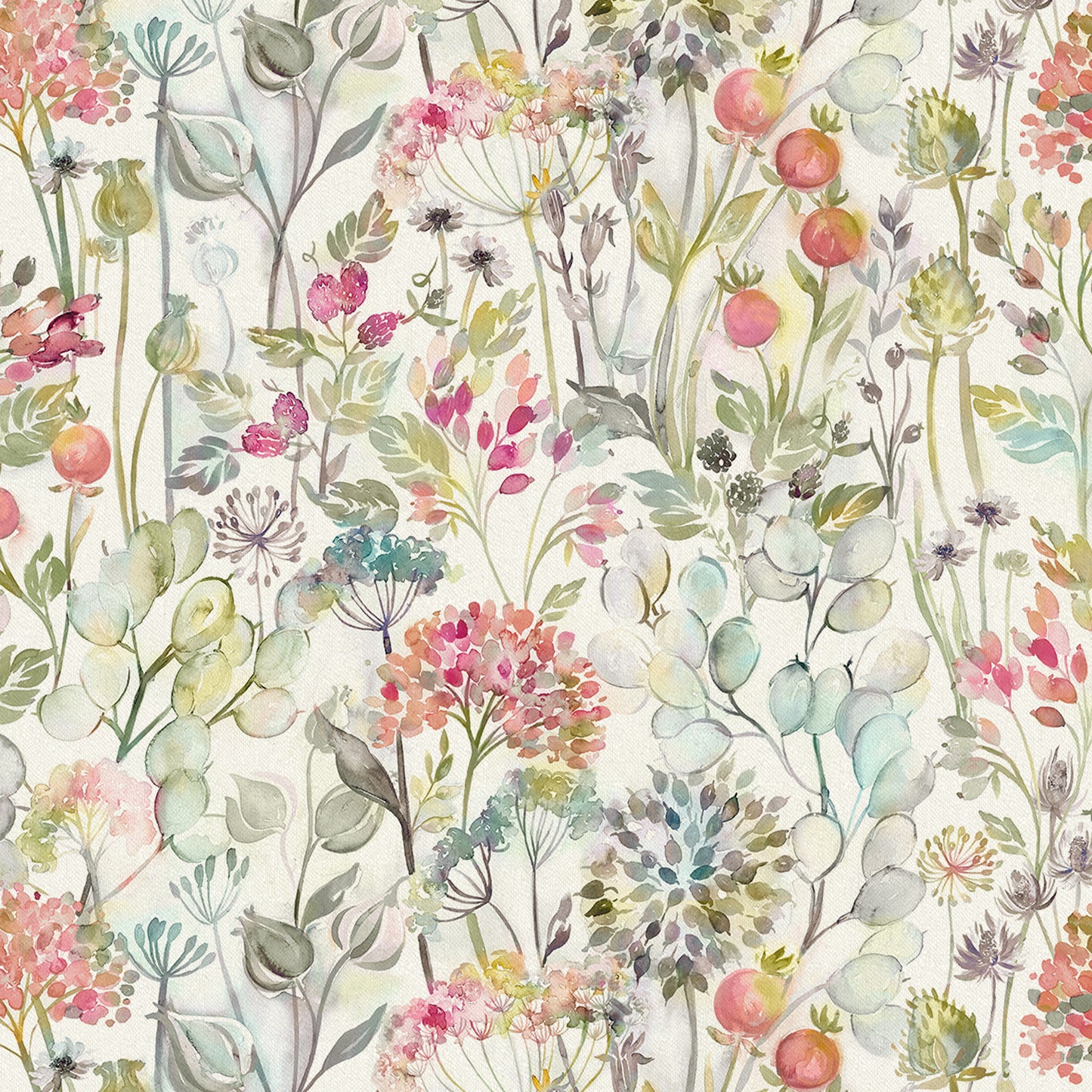Country Hedgerow Linen 145Cm Fiona Fabric Metre - Coral/Linen