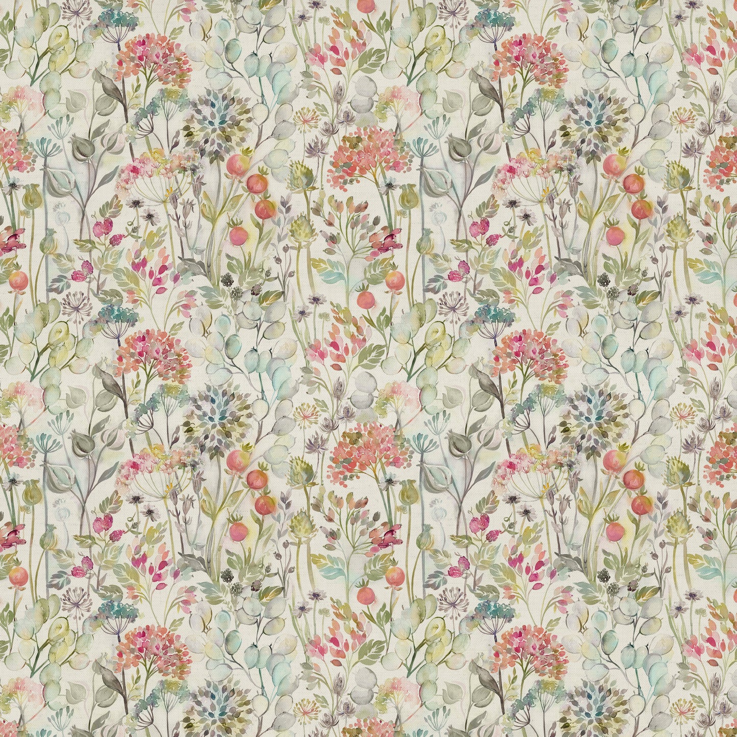 Country Hedgerow Linen 145Cm Fiona Fabric Metre - Coral/Linen