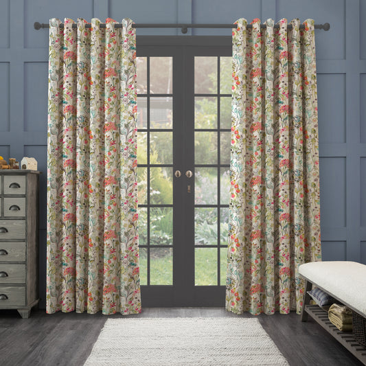 Country Hedgerow Linen 145Cm Fiona Fabric - Coral/Linen Sample
