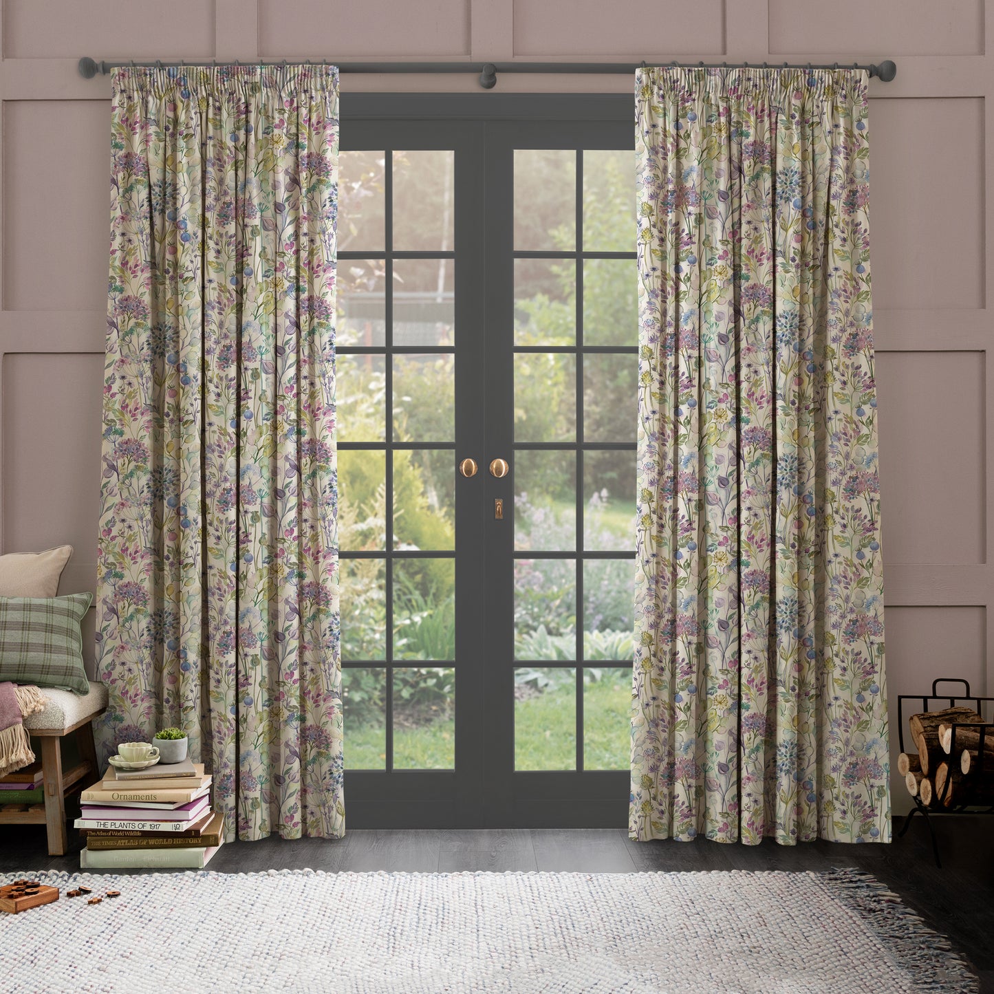 Country Hedgerow Linen 145Cm Fiona Fabric Metre - Lilac/Linen