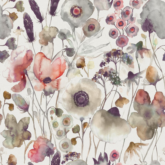 Hibbertia 145Cm Ann Fabric Metre - Boysenberry/Cream