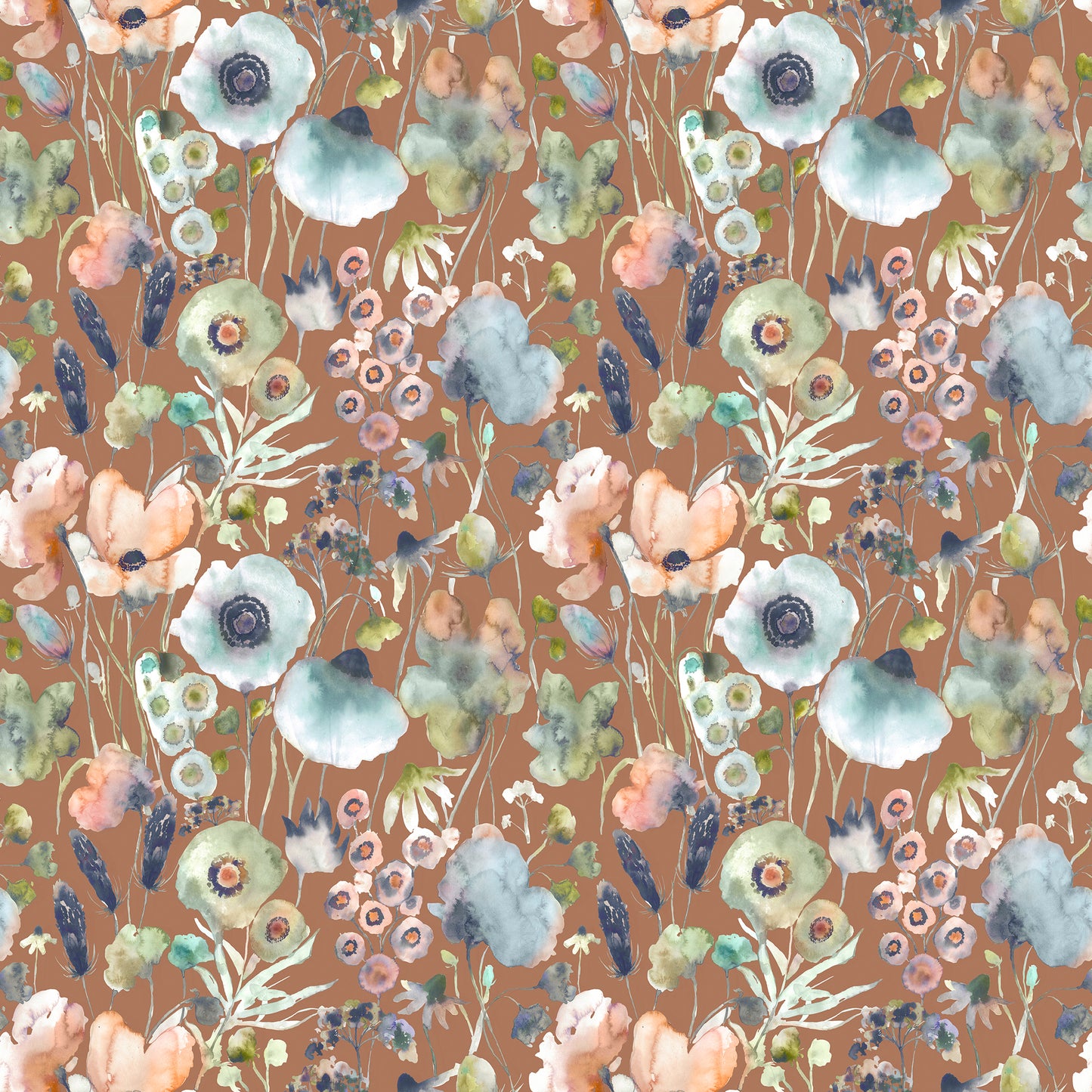 Hibbertia 145Cm Ann Fabric Metre - Coral/Cloud/Terracotta
