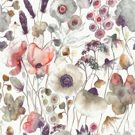 Hibbertia Satin 140Cm Westin White Fabric Metre - Boysenberry