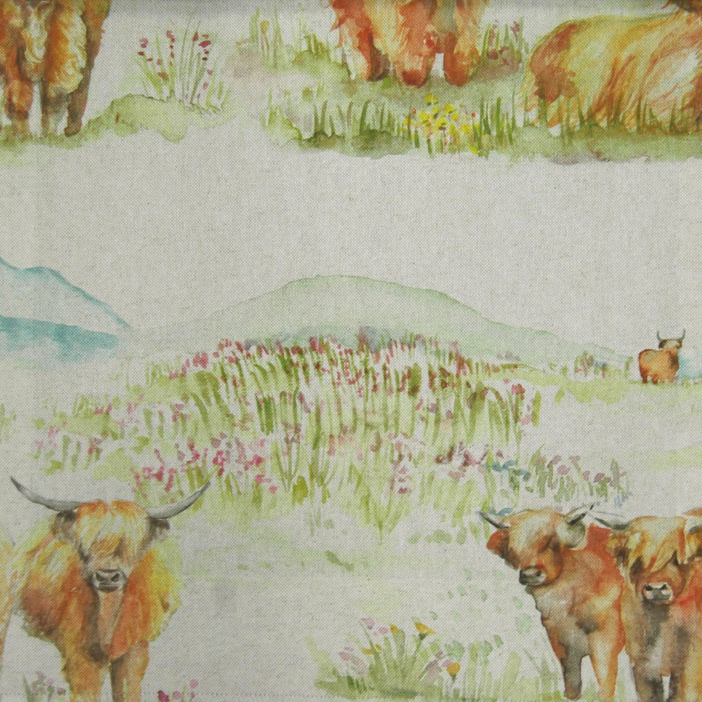 Highland Cattle 140Cm Sasha Linen Fabric - Linen Sample