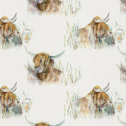 Highland Coo 150Cm Oil Cloth Metre - Multi