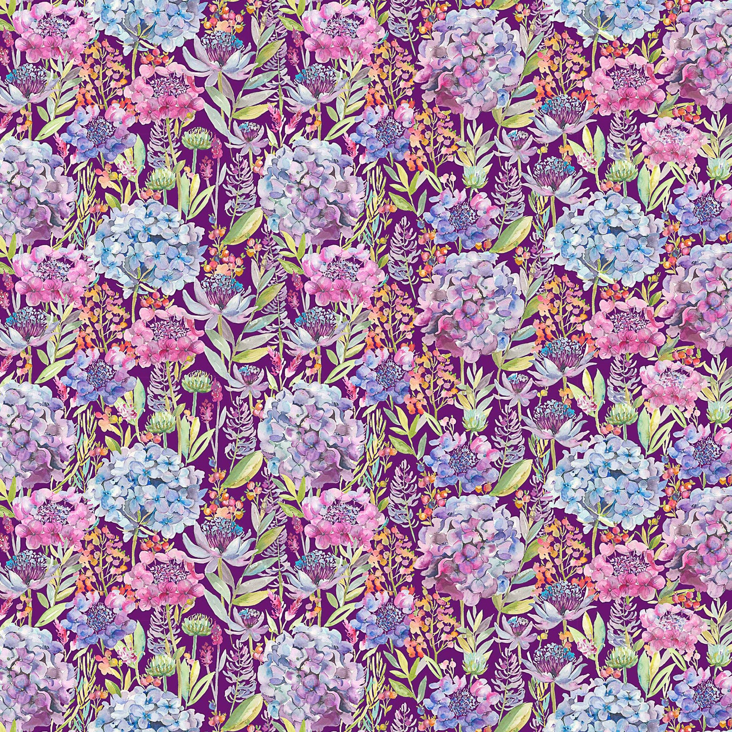 Hydrangea Cotton Poplin 152Cm Dress Fabric Metre - Plum