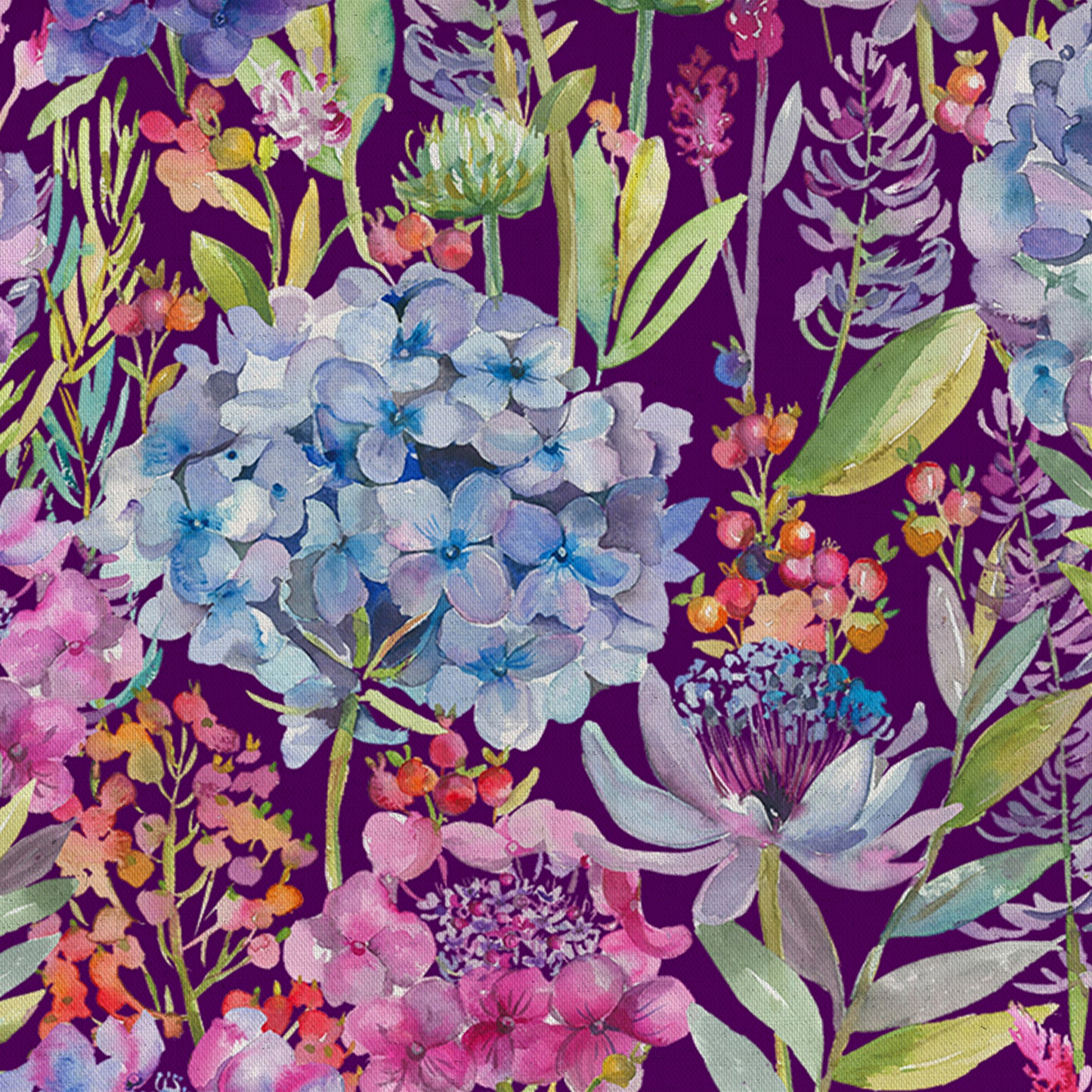 Hydrangea Cotton Poplin 152Cm Dress Fabric - Plum Sample