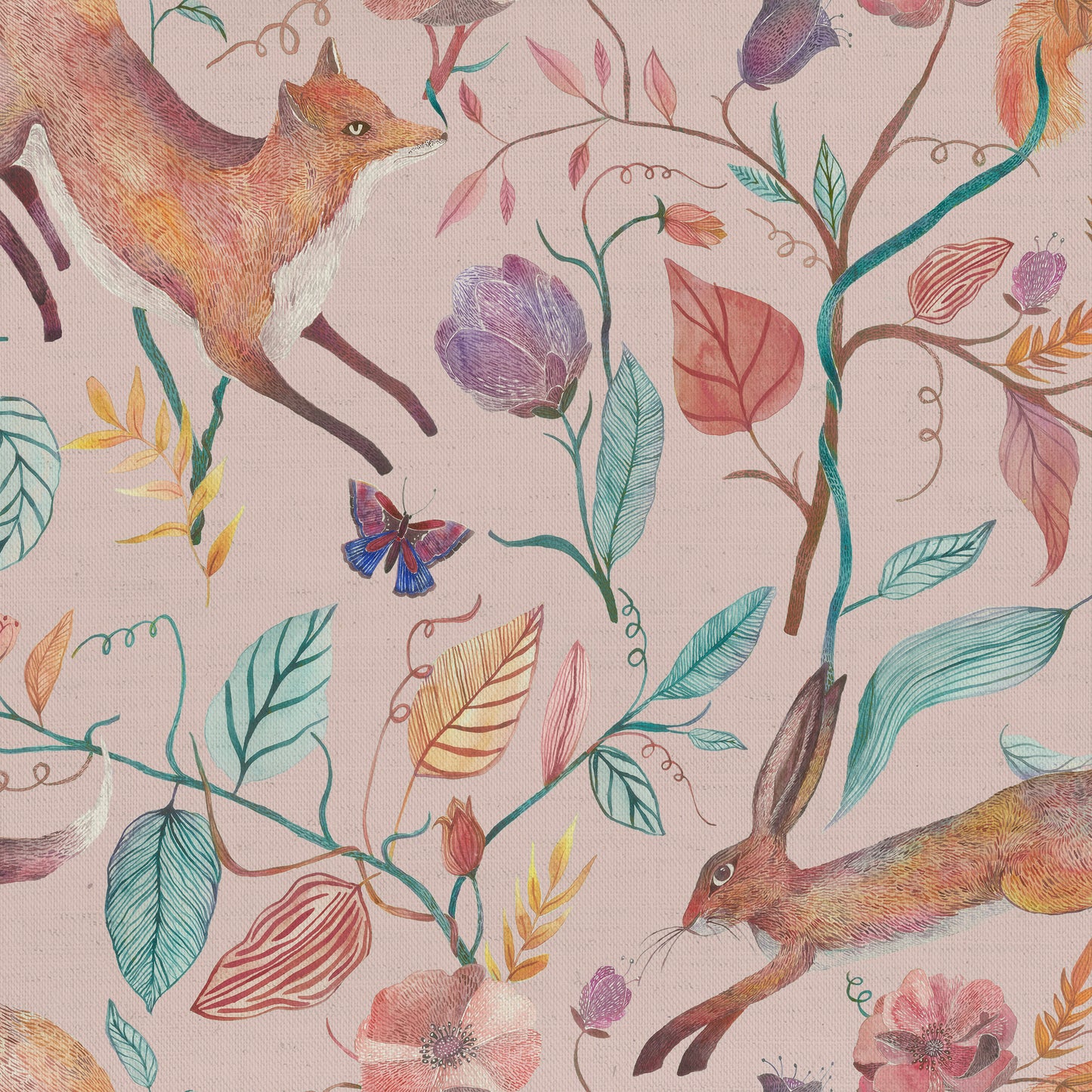 Leaping Into The Fauna Fabric Sample - Blush