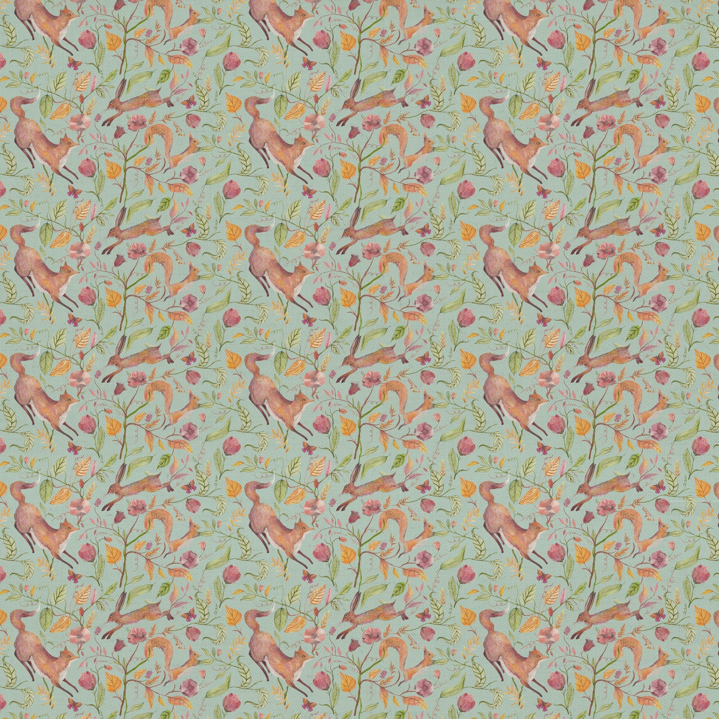 Leaping Into The Fauna Fabric Sample - Duck Egg Blue