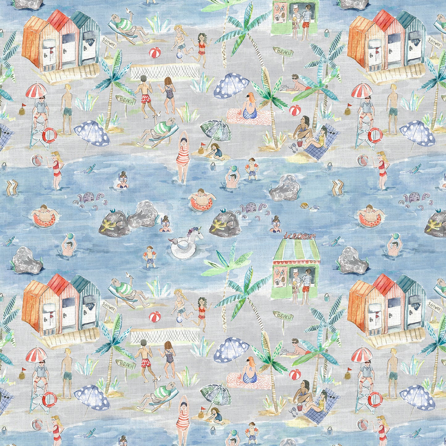 Letsgotothebeach 145Cm Ann Fabric Metre - Stone