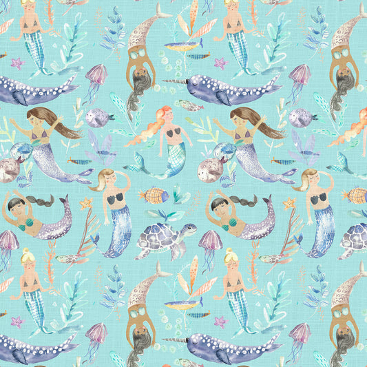 Mermaid Party 145Cm Ann Fabric Metre - Aqua