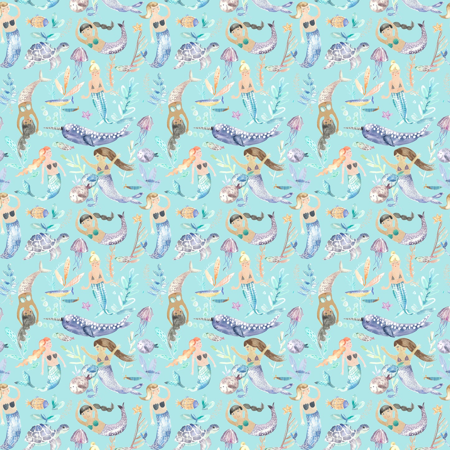 Mermaid Party 145Cm Ann Fabric - Aqua Sample