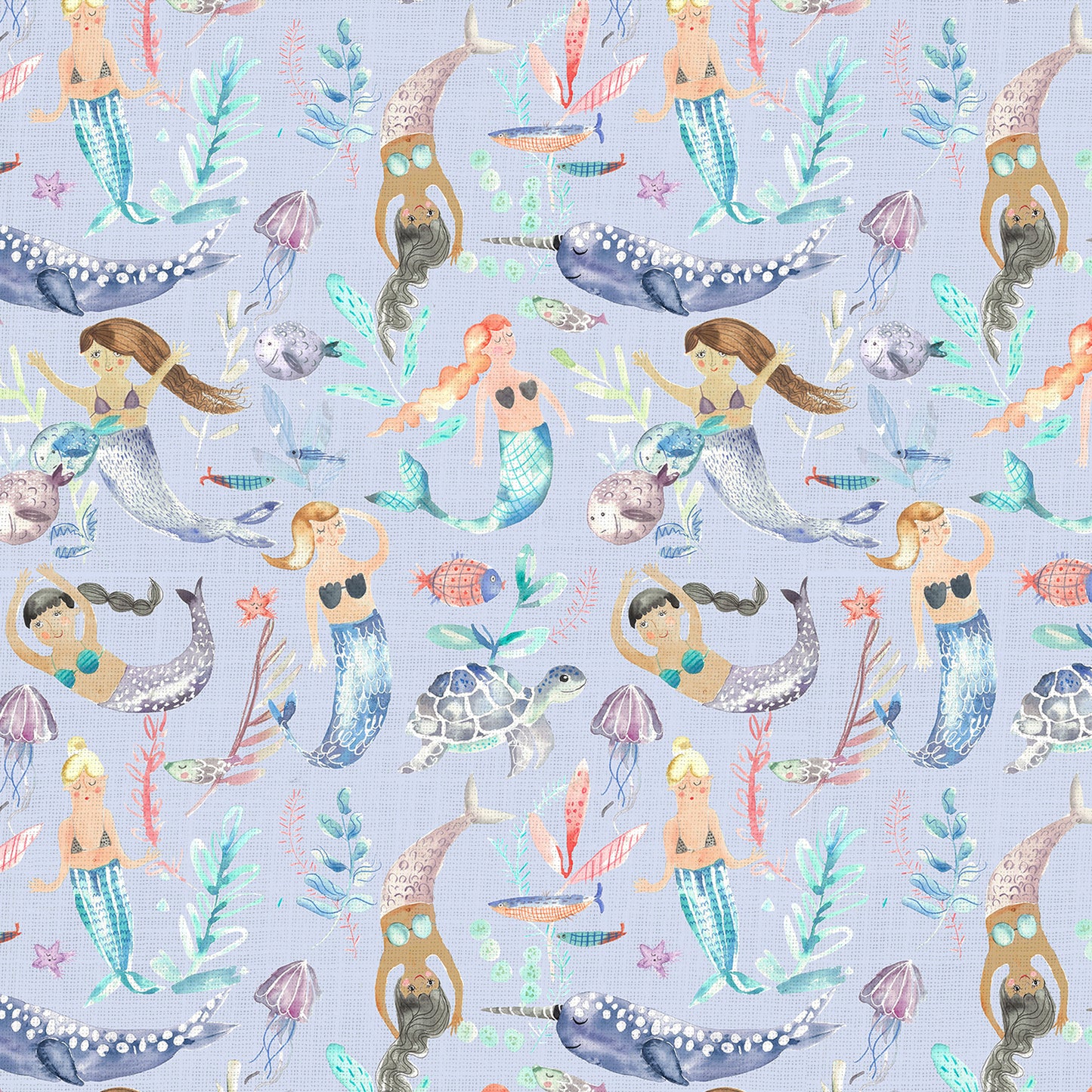 Mermaid Party 145Cm Ann Fabric Metre - Violet/Lilac