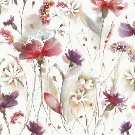 Olearia Satin 140Cm Westin White Fabric Metre - Boysenberry